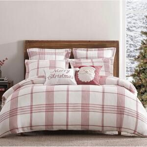 Levtex Peppermint Plaid Duvet Set Full Queen Red White Cotton Holiday NEW